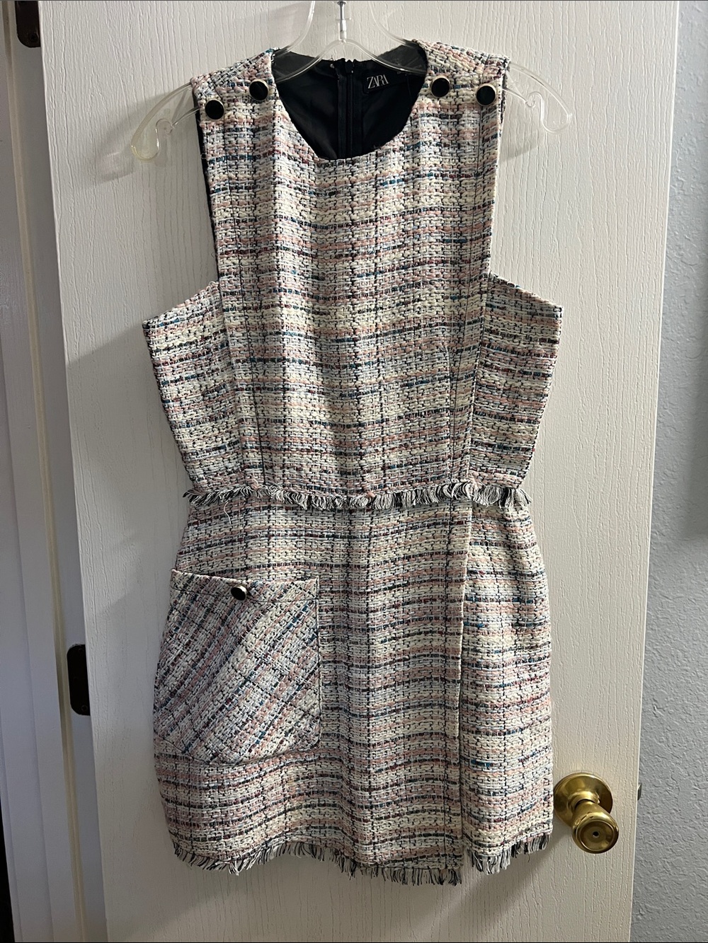Zara Multicolor Tweed Sleeveless Pocket Dress